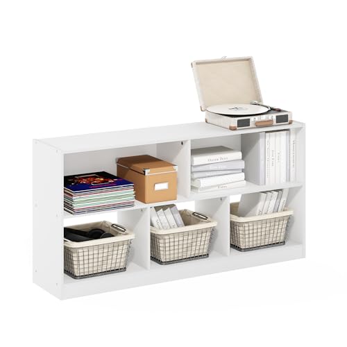 Furinno DALY Book Shelf, 5-Cube Bookshelf, Horizontal Cube Storage Organizer Bookcase, 10.9 x 47.2 x 23.6, for Living Room, Bedroom, Home Office, White - color: White, size: Standard, 5-Cube