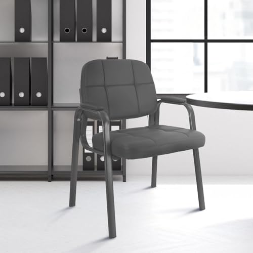 CLATINA Leather Guest Chairs, Desk Chair No Wheels, Office Reception with Padded Arms for Office Conference Waiting Room, Grey - color: Grey, size: 1pack