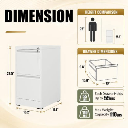 2 Drawer File Cabinet for Home Office, Vertical Filing Cabinet - color: White, size: 28.8"H - 2 Drawer