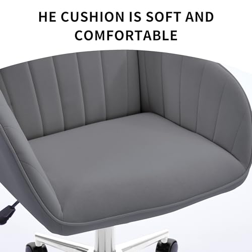 YITAI Velvet Office Desk Armchairs with Silver Base and Wheels,Modern Height Adjustable 360 Degree Swivel Upholstered Vanity Chairs for Living/Room Bedroom/Study,Gray - color: Silver Gray
