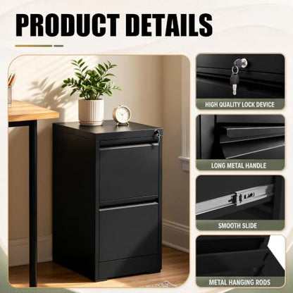 2 Drawer File Cabinet for Home Office, Vertical Filing Cabinet - color: Black, size: 28.8"H - 2 Drawer