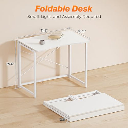 Huuger Folding Desk for Small Spaces, 31.5 Inch Foldable Computer Table - color: White, size: 18.9"D X 31.5"W