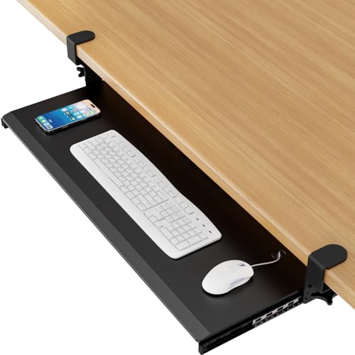 Keyboard Tray Under Desk Pull Out with 3 Height Adjustable Extra Sturdy C Clamp Mount System, 32.8 (38 inch Including Clamps) x 12 Inch Slide-Out Platform Computer Drawer for Typing - color: Black, size: 38"x 12”Keyboard Tray