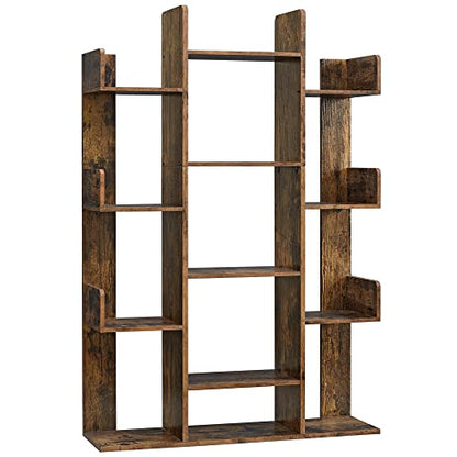 VASAGLE Bookshelf with 13 Storage Shelves, 9.8 x 33.9 x 55.1 Inches - color: Rustic Brown, style: 5-Tier (33.9"W)