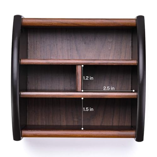 MaxGear Remote Control Holder Caddy, Wooden Desk Organizer, 4 Compartments