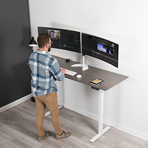 VIVO Premium Dual Ultra Wide LCD LED 27 to 38 inch Monitor Desk Stand, Heavy Duty, Free-Standing Telescoping Arms, Flush Wall Setup, Fits 2 Screens, White, STAND-TS38BW - color: White