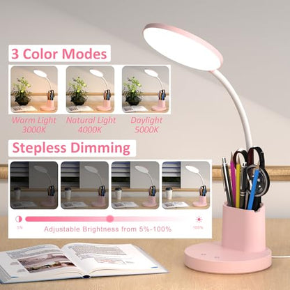 LED Desk Lamp for College Dorm with Pen Phone Holder, Pink - color: Pink