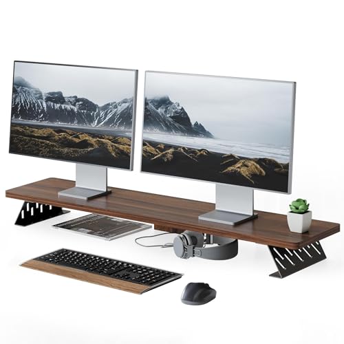 Fenge Monitor Stand Riser, Wooden & Metal Desk Shelf Organizer, Brown - color: Brown, size: 42.5 Inch