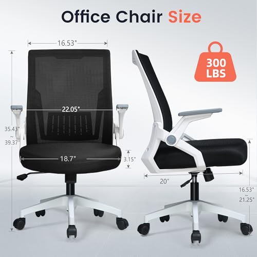 GTPLAYER Ergonomic Office Chair with Flip-up Armrests Executive Computer Chair for Home Office, Breathable Mesh & Comfy Lumbar Support, White - color: White, size: Large