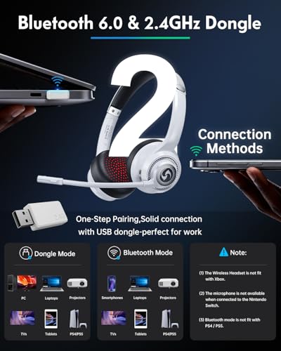 Wireless Headset for Work, HD Sound Bluetooth Headphones with Mic | with ENC Noise Cancelling Microphone and Mute Office/Video Calls/Business/WFH/Home, 50H Playtime for PC/Laptop/Cell Phone - color: White