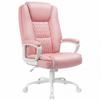 LEMBERI High Back PU Leather Executive Office Chair, Adjustable Swivel Computer Desk Chair with Padded Armrests for Home Office, Pink - color: Pink