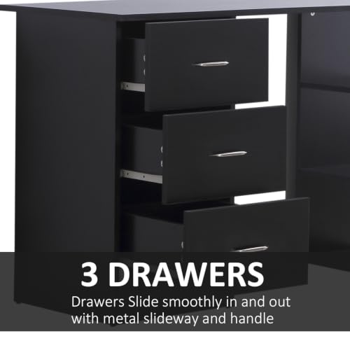 HOMCOM Computer Desk with Drawers, 47" Home Office Desk with Storage, Black - color: Black