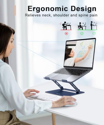 Aoviho Adjustable Laptop Stand for Desk,Portable Laptop Stand Holder and Riser,Foldable Aluminum Notebook Computer Stands for MacBook Air Pro HP Lenovo Dell Samsung Chromebook, 10-15.6 inch,Navy Blue - color: Navy Blue