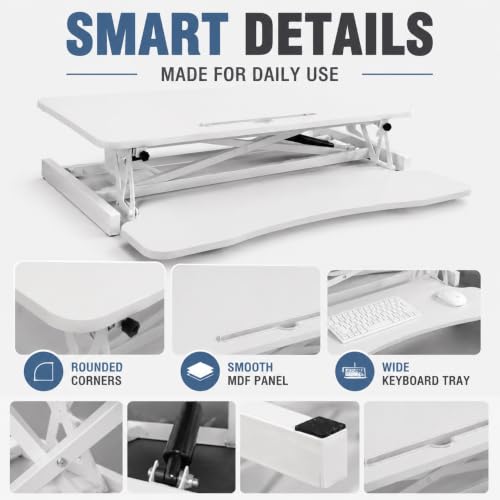 32" Height Adjustable Sit Stand Desk Converter, Dual Monitor Laptop Riser, Black (Desk Converter (White)) - color: Desk Converter (White)