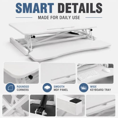 32" Height Adjustable Sit Stand Desk Converter, Dual Monitor Laptop Riser, Black (Desk Converter (White)) - color: Desk Converter (White)