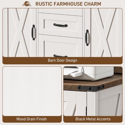 Vabches File Cabinet with 3 Drawers Fits Files Letter/A4 Size, Rustic White - color: Rustic White