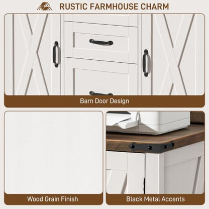 Vabches File Cabinet with 3 Drawers Fits Files Letter/A4 Size, Rustic White - color: Rustic White