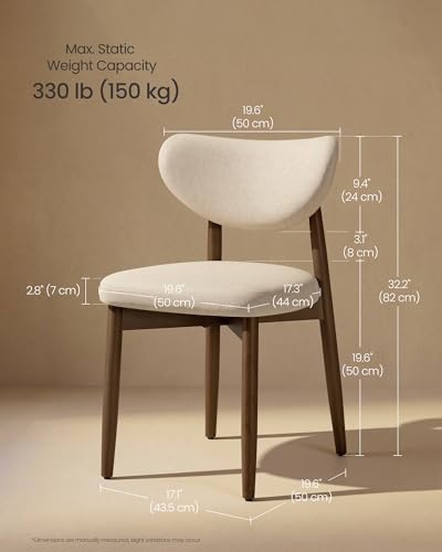 VASAGLE Wooden Dining Chairs Set of 2, Upholstered Kitchen Chairs with Solid Wood Legs, Ergonomic Curved Backrest, Built-in Handle, Mid Century Modern, for Kitchen Dining Vanity, Cappuccino Beige - color: Cappuccino Beige, size: Set of 2