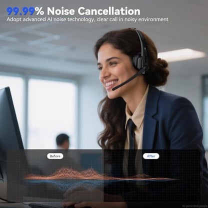Wireless Headset with Mic for Work, Bluetooth Headset with Microphone(AI Noise Cancelling), Lightweight Comfortable with Mute Button Computer Headset with Microphone for PC/Office/Call Center/ Teams