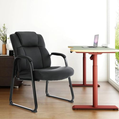 CLATINA Big and Tall Office Chair Set of 6 500lbs Leather Reception Chair with Bonded Padded Armrest Wide Seat Sled Base Desk Chair No Wheels for Reception Conference Waiting Room Side Office, Black - color: Black Sled Base, size: 6 Pack