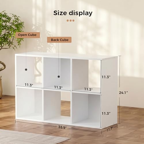 LUCKLIFE 6-Cube Storage Organizer, Modular Bookcase Shelf with Vertical or Horizontal Use, Fits 11×11" Bins, Optional Back Panels, for Living Room, Office, White - color: 6 Cube - White