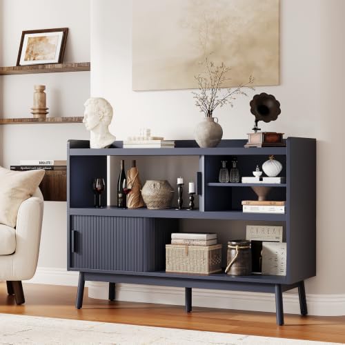 ONBRILL 51.2" Sideboard Buffet Cabinet with Outlet & Sliding Door, Blue - color: Blue, size: 51.2"