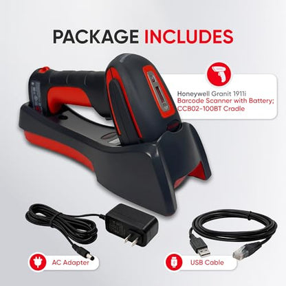 Honeywell Granit Heavy-Duty Industrial-Grade Area-Imaging Handheld Barcode Scanner Kit (Wireless, Extended Range (1911i), USB)