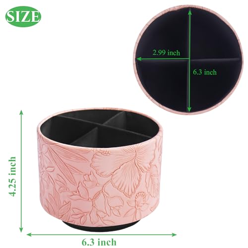 Round Leather Art Supply Organizer,Remote Control Holder,360 Degree Spinning,Multi-Functional Pencil Holder,4 Compartments Desktop Stationary Organizer(1-Carved Pink) - color: 1-Carved Pink