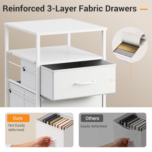 DEVAISE 2 Drawer Fabric Vertical Filing Cabinet, Rolling Printer Stand, White - color: White