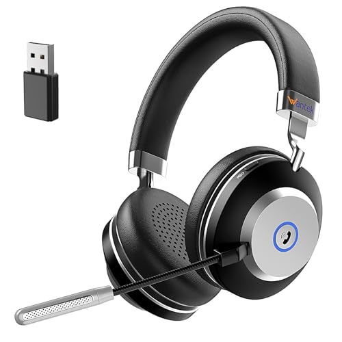 Wantek Wireless Bluetooth Headset with Microphone for Work,45Hrs Playtime with Mute Button,On-Ear Headset with Noise Cancelling Mic for PC,Laptop,Smartphone,Remote Work,Office,Home,Zoom,Skype - color: Dark Black