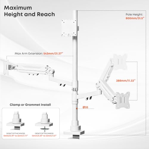 PUTORSEN Triple Monitor Mount, Up to 49 Inches, Holds 44 lbs - color: White