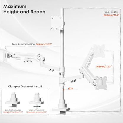 PUTORSEN Triple Monitor Mount, Up to 49 Inches, Holds 44 lbs - color: White
