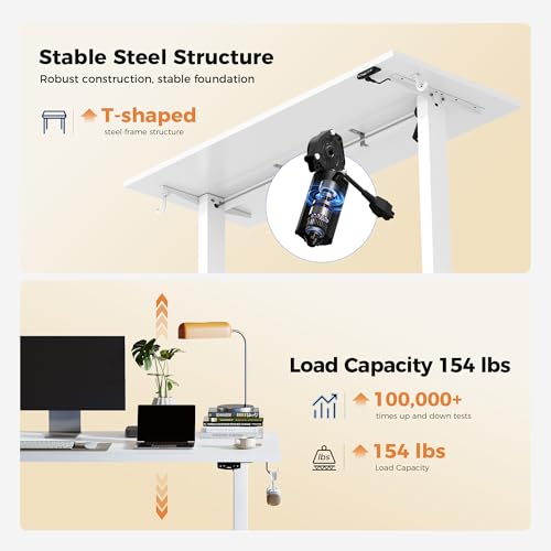 Agilestic Electric Height Adjustable Standing Desk, 48 Inch, White | Smooth Height Adjustment, Memory Presets, Hooks, Stable Steel Frame,154 lbs Capacity, Easy Assembly, Splice Board - color: White, size: 48 x 24 Inch
