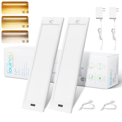 12 Inch Under Cabinet Lights 2 Packs High Brightness Easy Install Plug in, Hand Wave Activated LED Under Counter Lights for Kitchen for Bookshelf 5CCT& Stepless Dimmable Closet Motion Light - size: 12" 2-Pc Set