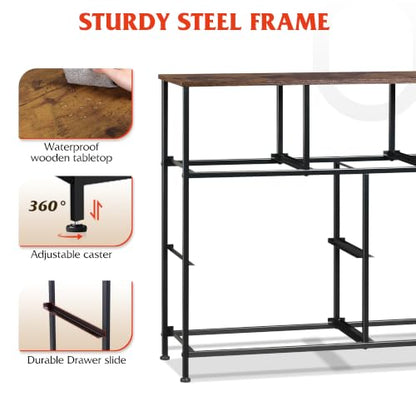 WLIVE 7 Drawer Dresser TV Stand, Entertainment Center, Media Console Table with Metal Frame and Wood Top for TV up to 45 inch, Chest of Drawers for Bedroom, Living Room, Black and Rustic Brown - color: Black and Rustic Brown