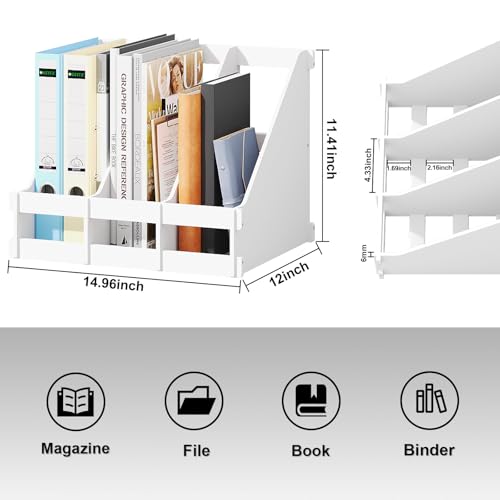 Bamboo Desk File Organizer, 3-Compartment Magazine Holder(White) | 3 vertical compartments organize files, folders, magazines and mail while saving valuable desk space. - color: White
