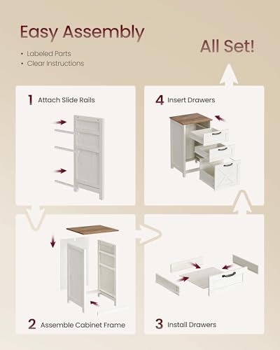 VASAGLE File Cabinet, 3-Drawer Filing Cabinet for Home Office - color: Rustic White + Honey Brown, size: 3 Drawers