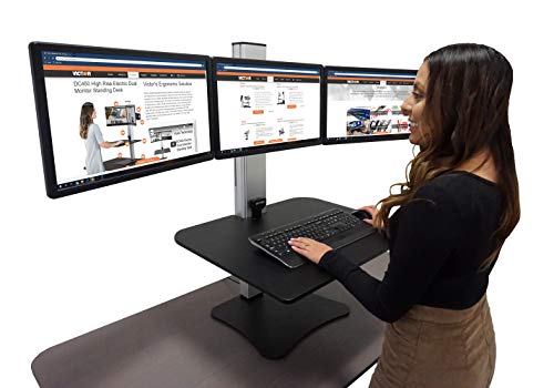 Victor High Rise Electric Sit-Stand Standing Desk Converter, Black - size: Triple Monitor