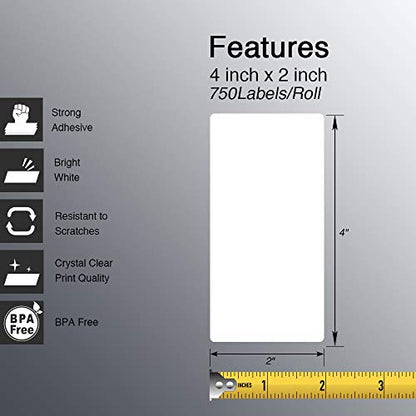 BETCKEY - 4" x 2" (102 mm x 51 mm) Thermal Labels, [16 Roll/12000 Labels] - color: 16 Rolls