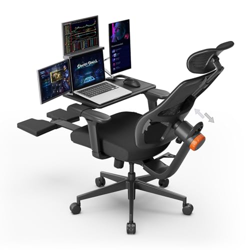 Newtral Ergonomic Office Chair, Ergonomic Mesh High Back Desk Chair, Computer Task Chair, with Footrest, Adaptive Lumbar Support - color: Black, size: 2D Headrest +Laptop Tray