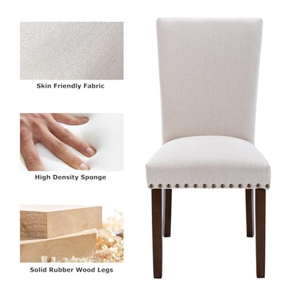 MALOL COLAMY Upholstered Parsons Dining Chairs Set of 2, Fabric Kitchen Side Chairs with Nailhead Trim and Wood Legs, Dining Room Chairs for Farmhouse Restaurant, Beige - color: W-beige, size: Set of 2