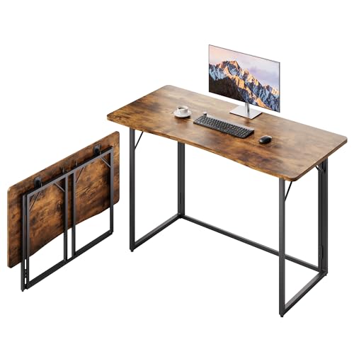 JOYMOOP Folding Desk Rustic Brown - 47.2", No Assembly Foldable Desk for Home, Office - Large Size, Wooden Top Folding Computer Desk for Working, Writing, Studying - color: Rustic Brown, size: 47.2" Width