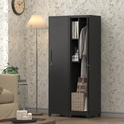 Metal Utility Closet with Hanging Rod,Narrow Broom Closet with Door,Slim Laundry Storage Cabinet for Bathroo,Gym,Living Room,Black - size: 15.75"D x 15.75"W x 64.96"H-Black