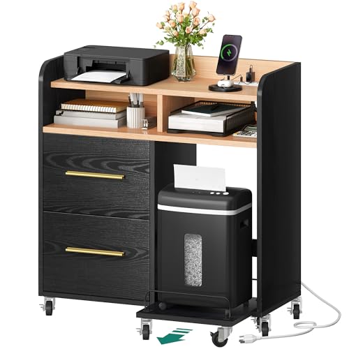 YITAHOME File Cabinet with Charging Station | Printer Table Cabinet for Home Office, Printer Stand Cart, Fits A4, Letter, Legal Size Files, Office Furniture, Black - color: Black