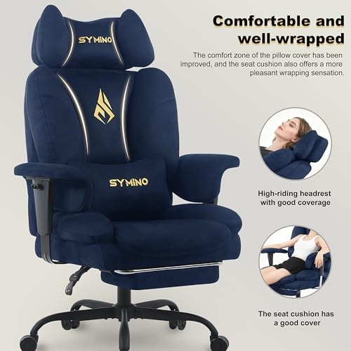 Symino Ergonomic Gaming Chair with Footrest & 155° Recline - color: Darkblue-horn