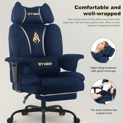 Symino Ergonomic Gaming Chair with Footrest & 155° Recline - color: Darkblue-horn
