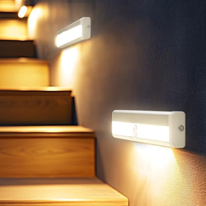 Hopedone Under Cabinet Lights, 10LED Battery Motion Sensor Light Indoor Magnetic Stick-Anywhere Closet Lights for Stair Kitchen Wardrobe Hallway(6 Pack) | 10 LEDs per light, up to 200 lumens, night-only sensing, 15-20-second auto-off, magnetic mounting, 4