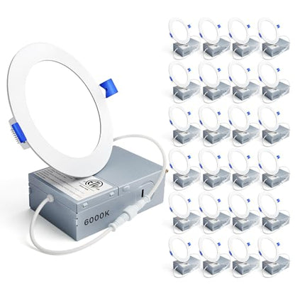 Ensenior 24 Pack 4 Inch LED Recessed Light, 6000K Dimmable Canless Wafer - color: 6000k - Clear White, size: 4 Inch