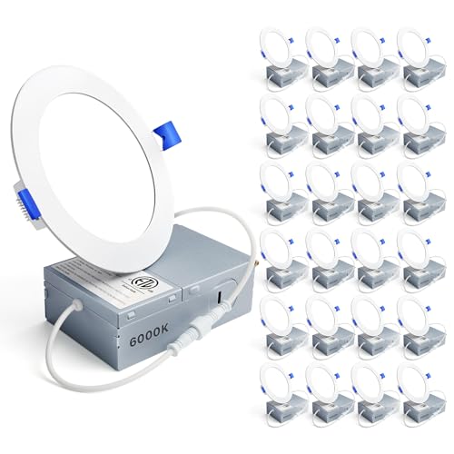 Ensenior 24 Pack 4 Inch LED Recessed Light, 6000K Dimmable Canless Wafer - color: 6000k - Clear White, size: 4 Inch