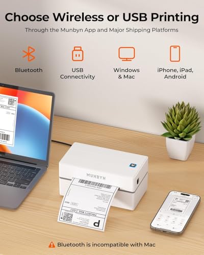 MUNBYN Bluetooth Thermal Label Printer, Wireless 4x6 Shipping Label Printer - color: White
